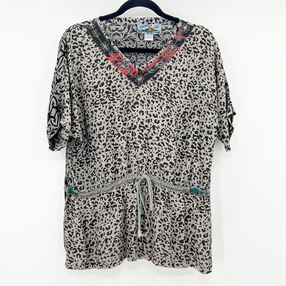 Anthropologie Women's Multicolor Jacquard Print V Neck Boho Blouse Top‎ Size L